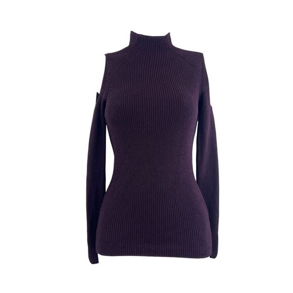 Aritzia Wilfred Bonnard Stretch Knit Cold Shoulder Sweater Noble Plum Size XS - Picture 9 of 13